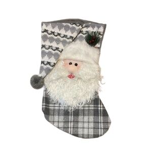 Gray Santa Christmas Stocking Holiday plaid 3D